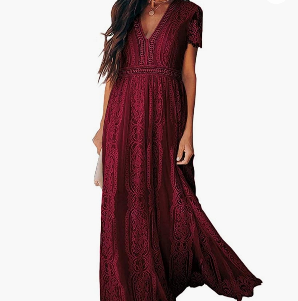 Red Lace Floor Length Dress